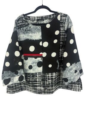 Moonlight Y&S Fashion Design Polka Dot & Grid Abstract Lagenlook Tunic Top